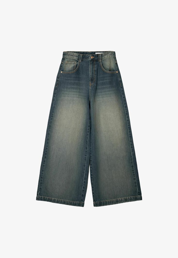 DARK BLUE FADED BAGGY JEANS