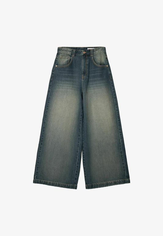 DARK BLUE FADED BAGGY JEANS